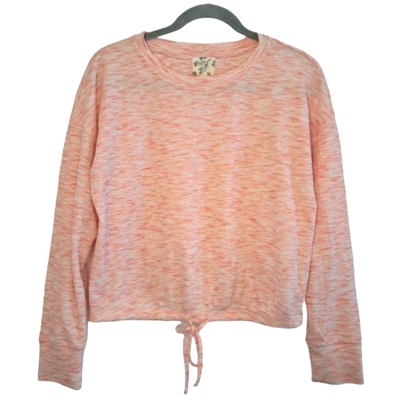 Hippie Rose Pink Tie-Front Waffle Knit Top Size Medium - Picture 2 of 6